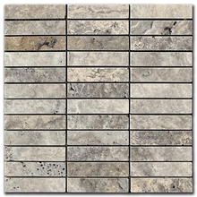 Travertine Mosaic Silver 2,5x10 cm Brushed