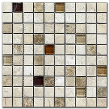 Мрамор мозайка Беж и Емперадор Гласмикс 2,5х2,5 см полиран