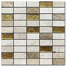 Мрамор мозайка Беж и Емперадор Гласмикс Голд 2,5х5 см полиран