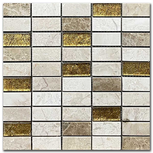 Мрамор мозайка Беж и Емперадор Гласмикс Голд 2,5х5 см полиран