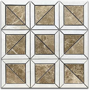 Мрамор мозайка Корбел Илузион 31х31 см полиран (Ванилла и Емперадор микс)