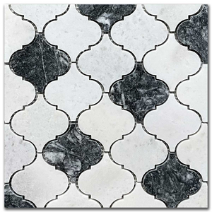 Мрамор мозайка Карера и Астро микс Арабеск 7,5х7,5 см полиран