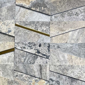 Травертин мозайка Силвър Мусс 3D 16х25 см шлайфан