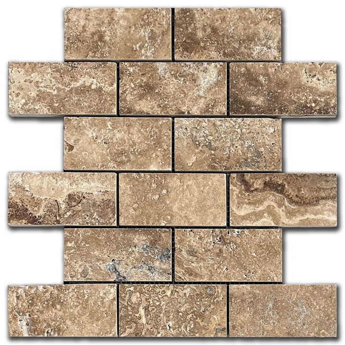 Travertine Mosaic Noce-2 5x10 cm Brushed